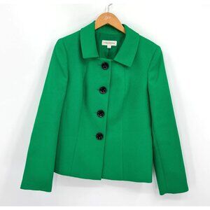 Evan Picone Blazer Womens Size 8 Kelly Green Button Up‎ Career Contrast Button